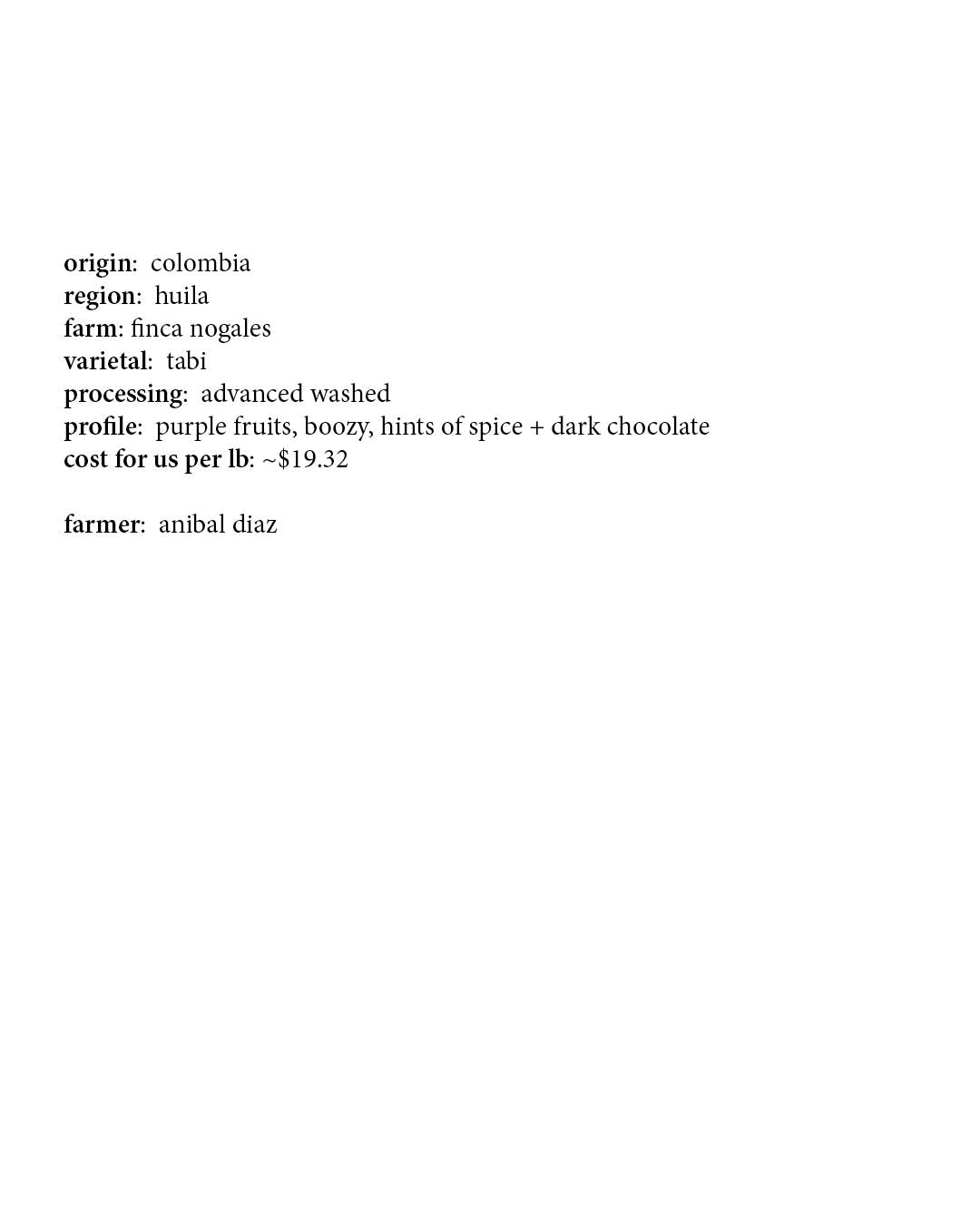 Finca Nogales Advanced Washed Process Tabi